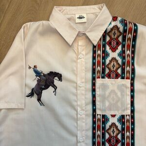 FYDUDE Catch The Waves Western Style Short Sleeve Shirt Men's L